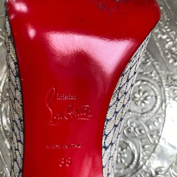 Christian Louboutin Silver and gold foiled pumps. - Picture 9 of 11